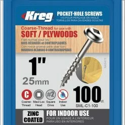 Best Sale ⌛ POCKET SCREW 1IN. NO. 8 COARSE WH 100CT KREG 💯